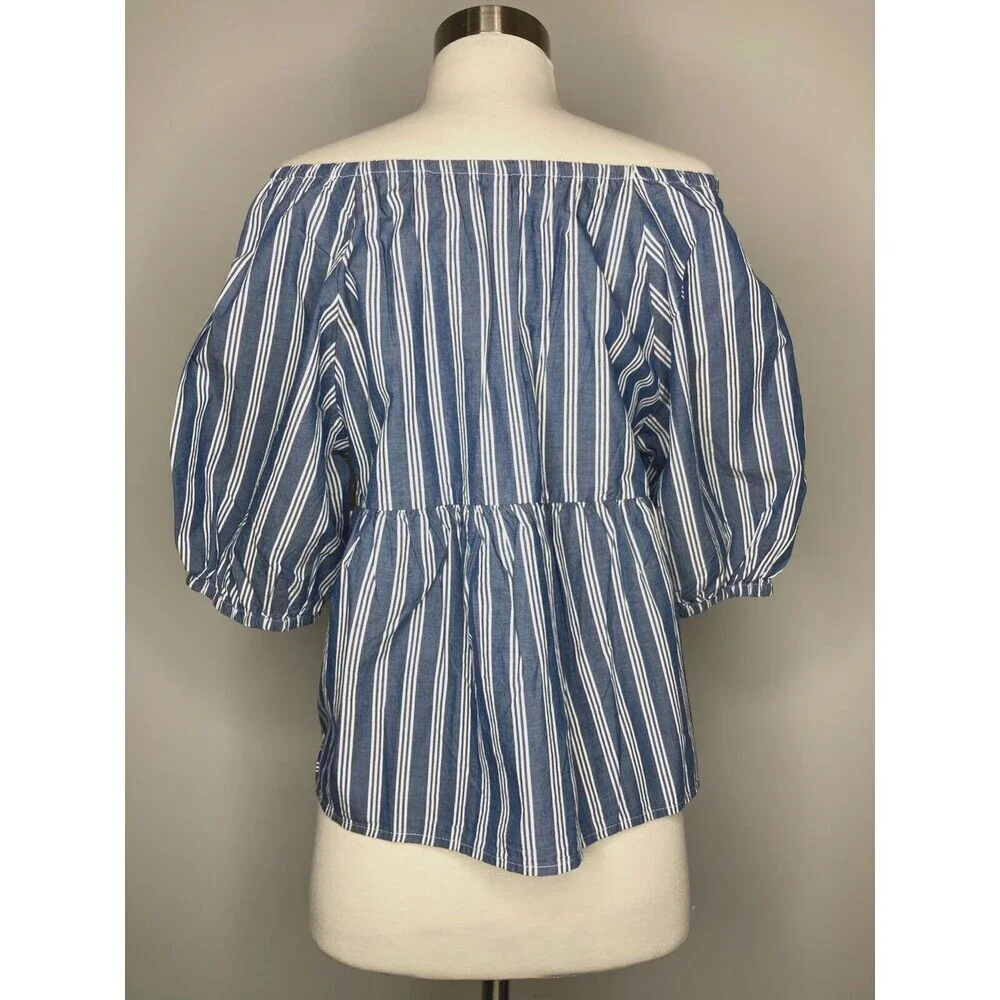 Old Navy Top Women Size Small Blue‎ White Stripe NWT Empire Waist Puff Sleeve